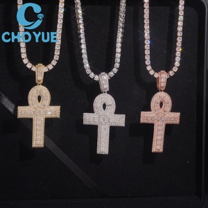 จี้รูปกางเขนอังค์ประดับเพชรโมอิสซาไนต์ CHOYUE ชุบทอง 18K เครื่องประดับฮิปฮอปสำหรับทุกเพศ ชุบทองคำสีกุหลาบ - Product Image 5