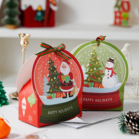 Boîte cadeau de Noël en forme de globe à neige, impression Joyeuses fêtes, design Père Noël et bonhomme de neige, boîte en papier avec ruban pour décoration de Noël