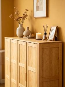 Armoire 4 portes en chêne clair de qualité supérieure avec panneaux horizontaux, organisateur de vêtements moderne et minimaliste pour chambre à coucher - Product Image 4