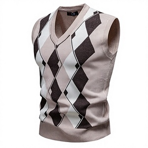 Men's Winter <b>Argyle</b> V-Neck 100% Cotton Fleece Lining Computer Knitted Breathable Jacquard Pullover <b>Sweaters</b> - Product Image 2