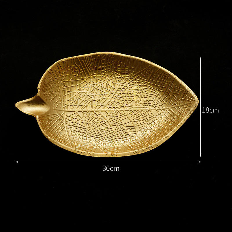 Golden wooden leaf fruit plate medium grid c