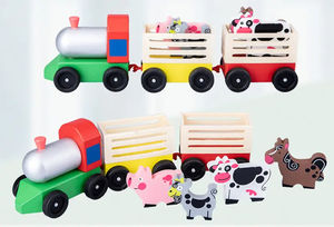 Trenino giocattolo in legno con animali da fattoria suino cavallo <span class=keywords><strong>capra</strong></span> bambini primo compleanno giocattolo regalo di natale - Product Image 2