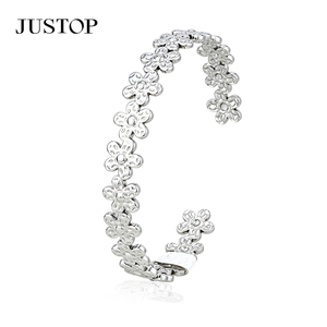 JUSTOP Rhodium Plated Cuff <b>Bracelet</b> Women's <b>Crystal</b> Rhinestone Channel Setting Classic Fashion Jewelry stainless steel Bangle - Product Image 3