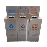 Trois types de conteneurs de déchets triés en plein air robustes poubelle de recyclage en acier inoxydable parc public à toit ouvert pour cantine scolaire