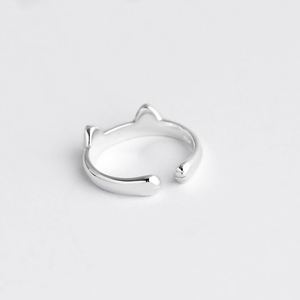 Anillo de Orejas de Gato de Moda, Anillos de Gato Plateados, Anillo de Gata Blanca - Product Image 3