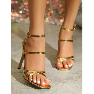 <span class=keywords><strong>Sandalias</strong></span> <span class=keywords><strong>Romanas</strong></span> de Tacón Alto y Tiras Finas Cruzadas para Mujer, Talla Grande, Punta Abierta, Verano - Product Image 4