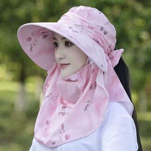 Sombrero de sol de ala ancha de verano con cubre cuello, protección UV transpirable para ciclismo al aire libre, recolección de té, color rosa - Product Image 1