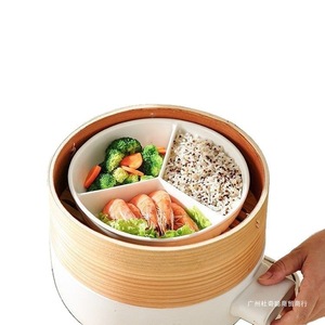 Plato de preparación de cerámica con tres compartimentos, diseño profundo para picar y servir, apto para microondas, de calidad alimentaria. - Product Image 5
