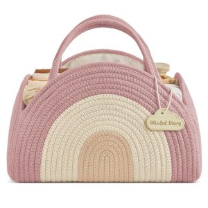 Panier de rangement <span class=keywords><strong>pour</strong></span> couches de bébé en corde de coton, thème arc-en-ciel, <span class=keywords><strong>pour</strong></span> chambre de bébé, sac de transport <span class=keywords><strong>pour</strong></span> voiture, panier fourre-tout en corde tressée <span class=keywords><strong>pour</strong></span> bébé - Product Image 1