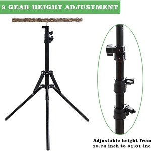 Supporto a Treppiede in Metallo Regolabile per Pappagalli, con Posatoio in Corteccia Naturale Grezza, Stand Portatile per Addestramento di Coccodrilli e Parrocchetti - Product Image 4