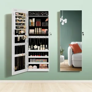 SONGMICS Wall Mounted full mirror jewellery armoire White Lockable Jewelry Cabinet with Full Length Mirror