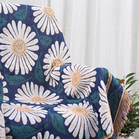 Bon prix Couvre-lit en coton tissé polyester marguerite et couverture de fauteuil avec motif de plante oiseau Serviette de canapé pliée avec frange