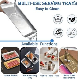 Premium Paslanmaz Çelik Dikdörtgen Tepsiler Altın Gümüş Servis Tabakları Barbekü Suşi Restoran Mutfak Yemek Servis Tepsileri - Product Image 2