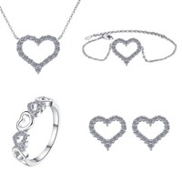 Conjunto de Joyería de Plata de Ley S925 con Colgante en Forma de Corazón, Collar, Pulsera, Anillo y Pendientes de Moissanita para Mujer