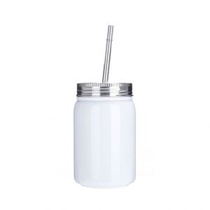 Venta al por mayor: Vaso térmico de acero inoxidable 304 de 17oz (500ml) con asa y pajita, tipo Mason Jar, de una o doble capa. - Product Image 1