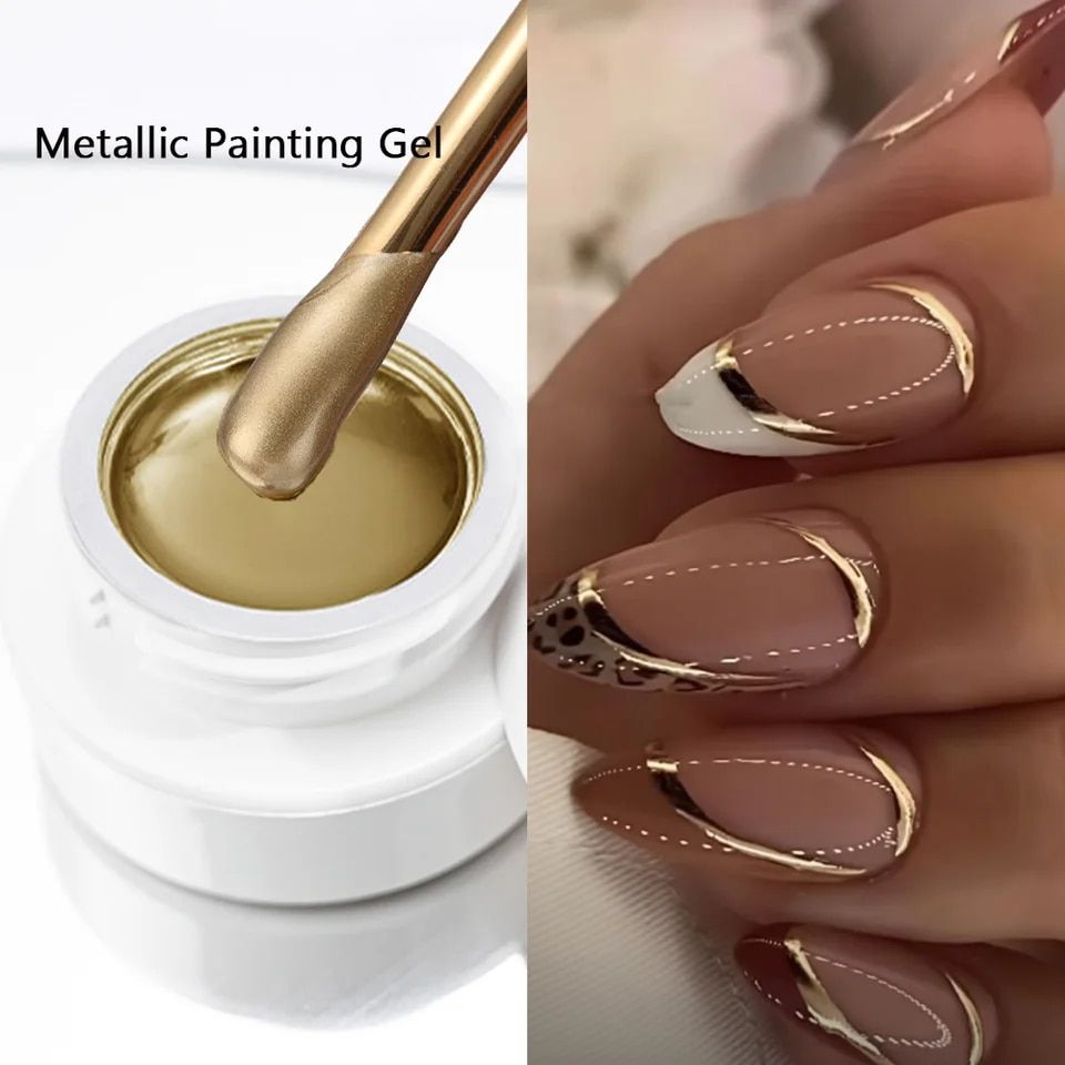 1JAR Gel de peinture métallique haute brillance Chrome Or Argent Vernis à ongles effet miroir Lignes de dessin super lumineuses Gel à ongles français 5g