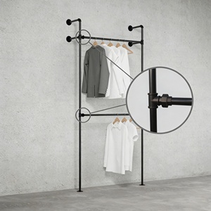 Porte-vêtements mural industriel classique en métal, support de tuyau, barre de suspension pour vêtements, gain de place, armoire, salon - Product Image 1