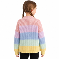 Pull en tricot côtelé pour enfants avec logo personnalisé, col montant, rayures multicolores, automne-hiver, polyester, doux, fabrication OEM & ODM