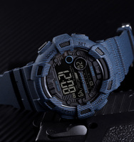 Reloj Deportivo Digital de Moda para Hombre con Cronógrafo, Cronómetro, Esfera de 51 mm, Resistente al Agua 5 BAR, Caja de Plástico, Correa de Cuero PU