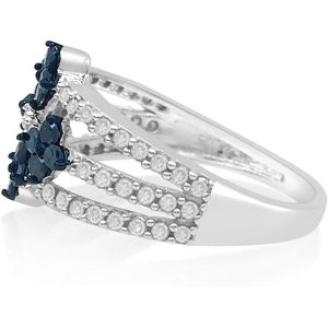 แหวนเพชร Jewelspaark 1.00 กะรัต น้ำหนักรวม ขาว น้ำเงิน ทรงกลมเจียระไนแบบบริลเลียนท์ ดีไซน์ลายดอกไม้ เงินแท้ 925 สำหรับผู้หญิง สวมใส่ในโอกาสหมั้น - Product Image 2