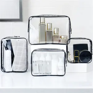 Bolsa de cosméticos de viagem transparente, bolsa de armazenamento personalizada de pvc com zíper para maquiagem, organizadora