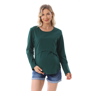 Grande taille maternité t-shirt à manches longues <span class=keywords><strong>allaitement</strong></span> Blouses printemps femmes enceintes vêtements courbe ourlet Stretch <span class=keywords><strong>allaitement</strong></span> hauts - Product Image 2