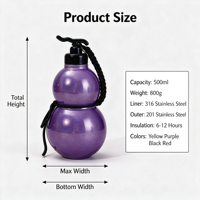 Borraccia Termica a Forma di Zucca in Acciaio Inossidabile 316 Stile Wukong 500ml, Borraccia Sportiva Portatile con Coperchio a Pressione, Ideale come Regalo