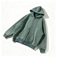 Veste en coton robuste à capuche zippée, brodée, délavée aux pigments, coupe oversize, style rétro pour homme, personnalisable en gros