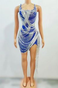 露肩流苏水钻结婚晚礼服女性短派对舞会礼服迷你性感俱乐部礼服 - Product Image 3