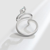 Anillo Abierto de Serpiente con Esmalte Azul Vintage Brillante y Adorno de Cristal, Chapado en Plata sobre Latón, Joyería de Moda para Uso Diario