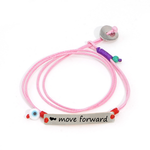 Custom personal Move Forward <b>Wrap</b> Bracelet <b>Pink</b> Hemp Rope With Bead And Heart Charm Unisex Fashion Jewelry Gift - Product Image 1