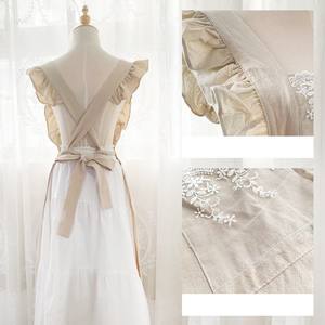 Delantal de lino y algodón para mujer, <span class=keywords><strong>Chef</strong></span> de cocina, Barista, con bolsillo - Product Image 2