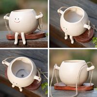 Pot de fleurs suspendu en résine écologique sculpté à la main avec visage rigolo pour une utilisation en intérieur/extérieur