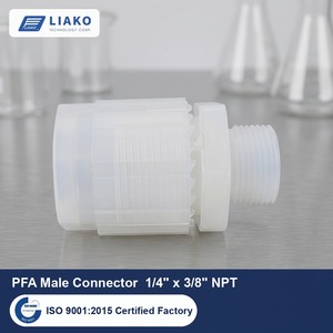 อะแดปเตอร์ตัวผู้ PFA แบบ NPT ขนาด 1/4 นิ้ว สำหรับท่อ OD x 3/8 นิ้ว แบบ NPT ตัวผู้ สำหรับข้อต่อท่อแบบ Flare ทนทานต่อสารเคมีที่มีความบริสุทธิ์สูง - Product Image 1