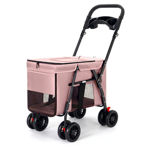 Pink Foldable Pet Stroller With 4 Wheels Breathable Mesh Large Capacity Carrier For <b>Dogs</b> All Season Use - Product Image 1