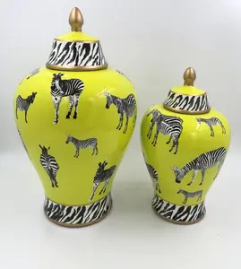 Luxe Gele Gember Met Een Gouden Deksel Keramische Zebrapot Woondecoratie