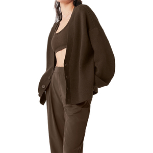 Maglione da <span class=keywords><strong>donna</strong></span> in maglia di <span class=keywords><strong>cotone</strong></span> organico semplice da <span class=keywords><strong>donna</strong></span> con bottone Casual personalizzato con bottone a manica lunga giacca Activewear - Product Image 2