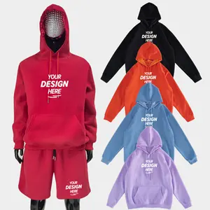 HG517 Oem özel Logo ter kısa takım elbise pamuklu kapüşonlar eşofman erkek iki parçalı şort Hoodie seti