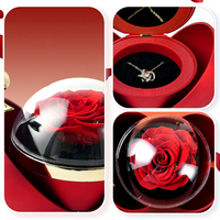 Boîte à bijoux avec rose éternelle Hot Bow, tiroir pour demande en mariage, collier et bague, coffret cadeau Saint-Valentin