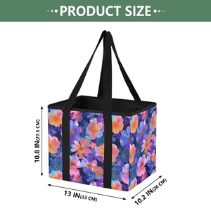 Bolsa de Compras Reutilizable con Diseño Floral, Plegable, Grande, Cuadrada, Personalizada con Asas Largas - Product Image 2