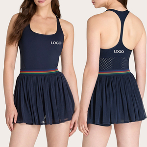 Jupe de tennis sportive d'été taille haute, ajourée, dos contrastant, respirante, séchage rapide, en nylon et élasthanne - Product Image 1