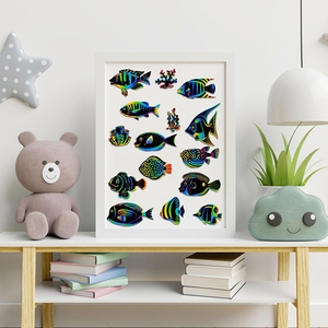 Kit de papier à gratter pour peinture magique arc-en-ciel, bricolage, cartes à gratter de poissons tropicaux pour enfants - Product Image 5