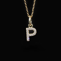 Collier élégant personnalisé en argent sterling S925 incrusté de moissanite, style punk, chaîne câble, alphabet anglais doré à 26 lettres, P