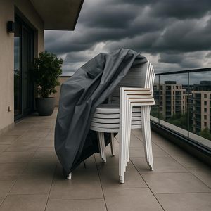 Funda para silla de exterior, 68x68x120 cm, poliéster, impermeable, protección contra la lluvia y el polvo, almacenamiento de sillas apilables - Product Image 6