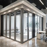 Porte en verre pliable en aluminium |   Verre à double vitrage à rupture de pont thermique, trempé, à faible émissivité |   Cloison d'Accordéon Insonorisée pour Extérieur