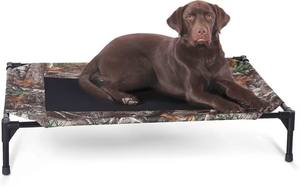 Hachong โครงเหล็กเตียงสัตว์เลี้ยงเตียงสุนัขยกสูงขนาดใหญ่พร้อมขอบลายพรางตาข่ายสีดำแบบทึบเตียงแมวถ้ำ - Product Image 6