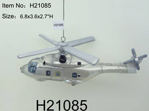 Стеклянные украшения на тему авиации: искрящиеся серебряные фигурки самолетов, дронов и вертолетов в военном стиле для декора новогодней елки - Product Image 6