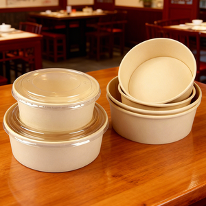 Factory Sale White Brown Custom Food <b>Container</b> Packaging Round Kraft Paper <b>Snack</b> Soup Salad Bowl For Convenience Shop - Product Image 5