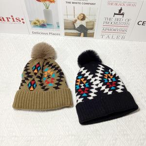 <span class=keywords><strong>Bonnet</strong></span> en acrylique pour femme, losange, motif jacquard, diamant, manchette et <span class=keywords><strong>pompon</strong></span> pour voyage et plage - Product Image 4