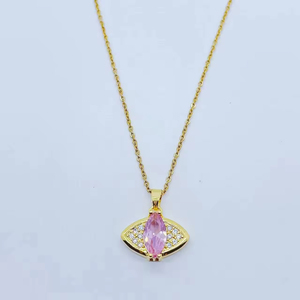 Exquisite Light Luxury Eye Rhinestone Necklace Fashion Pink Zircon <b>Titanium</b> Steel <b>Chain</b> Necklace Women Girls - Product Image 3